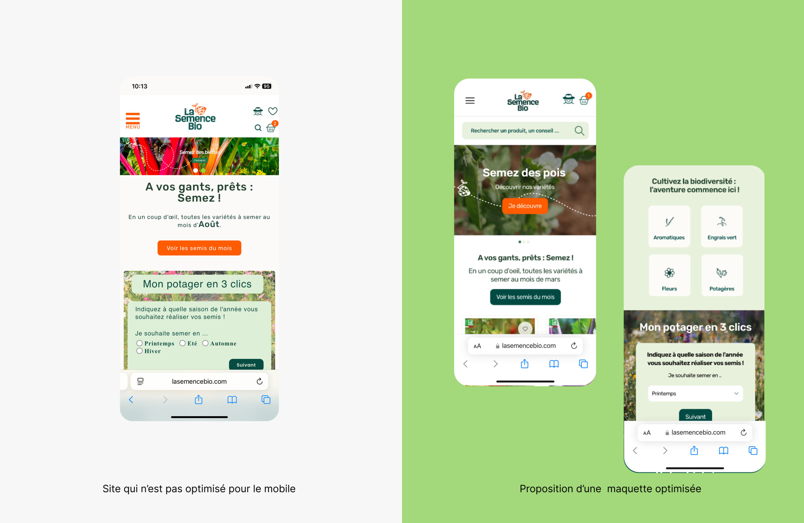 Comparaison site web de paysagiste ancien et site moderne responsive qui inspire confiancev